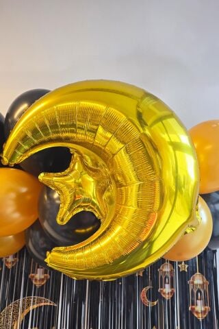 Gold Ay Yıldız Folyo Balon Ramazan Balonu Ramazan Süsleri Ay Yıldız Balon