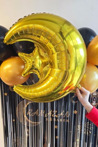 Gold Ay Yıldız Folyo Balon Ramazan Balonu Ramazan Süsleri Ay Yıldız Balon