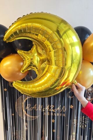 Gold Ay Yıldız Folyo Balon Ramazan Balonu Ramazan Süsleri Ay Yıldız Balon