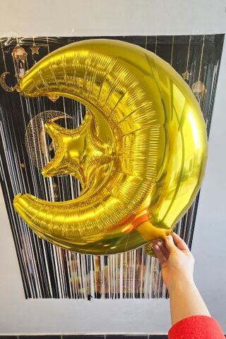 Gold Ay Yıldız Folyo Balon Ramazan Balonu Ramazan Süsleri Ay Yıldız Balon