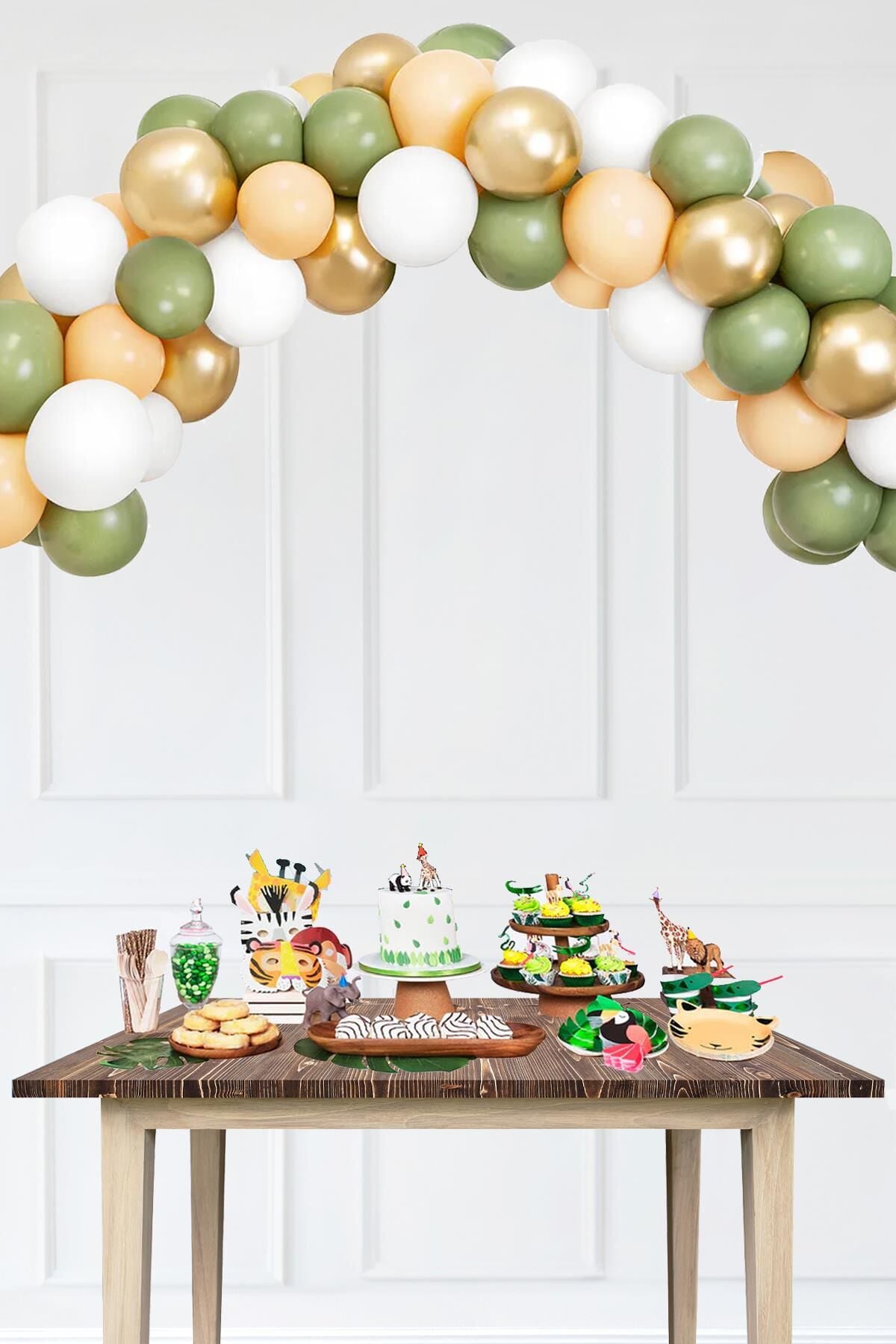 Retro Gold Okaliptus Somon Balon Zinciri Seti Doğum Günü Balon Zinciri 47 Parça