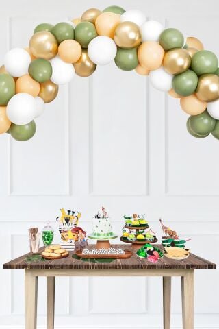 Retro Gold Okaliptus Somon Balon Zinciri Seti Doğum Günü Balon Zinciri 47 Parça