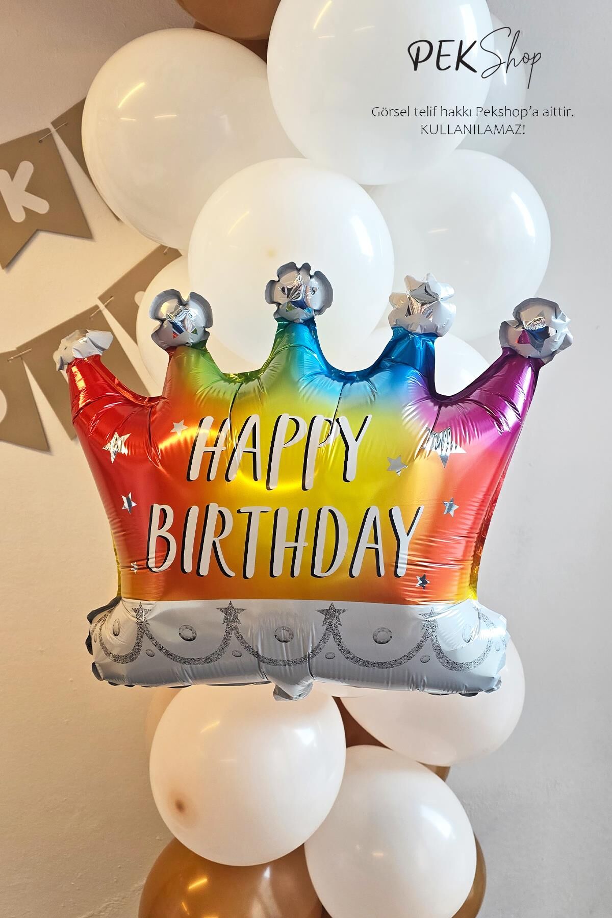 Rengarenk Happy Birthday Yazılı Taç Folyo Balon
