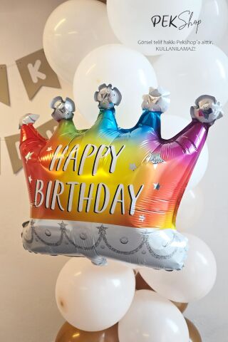 Rengarenk Happy Birthday Yazılı Taç Folyo Balon