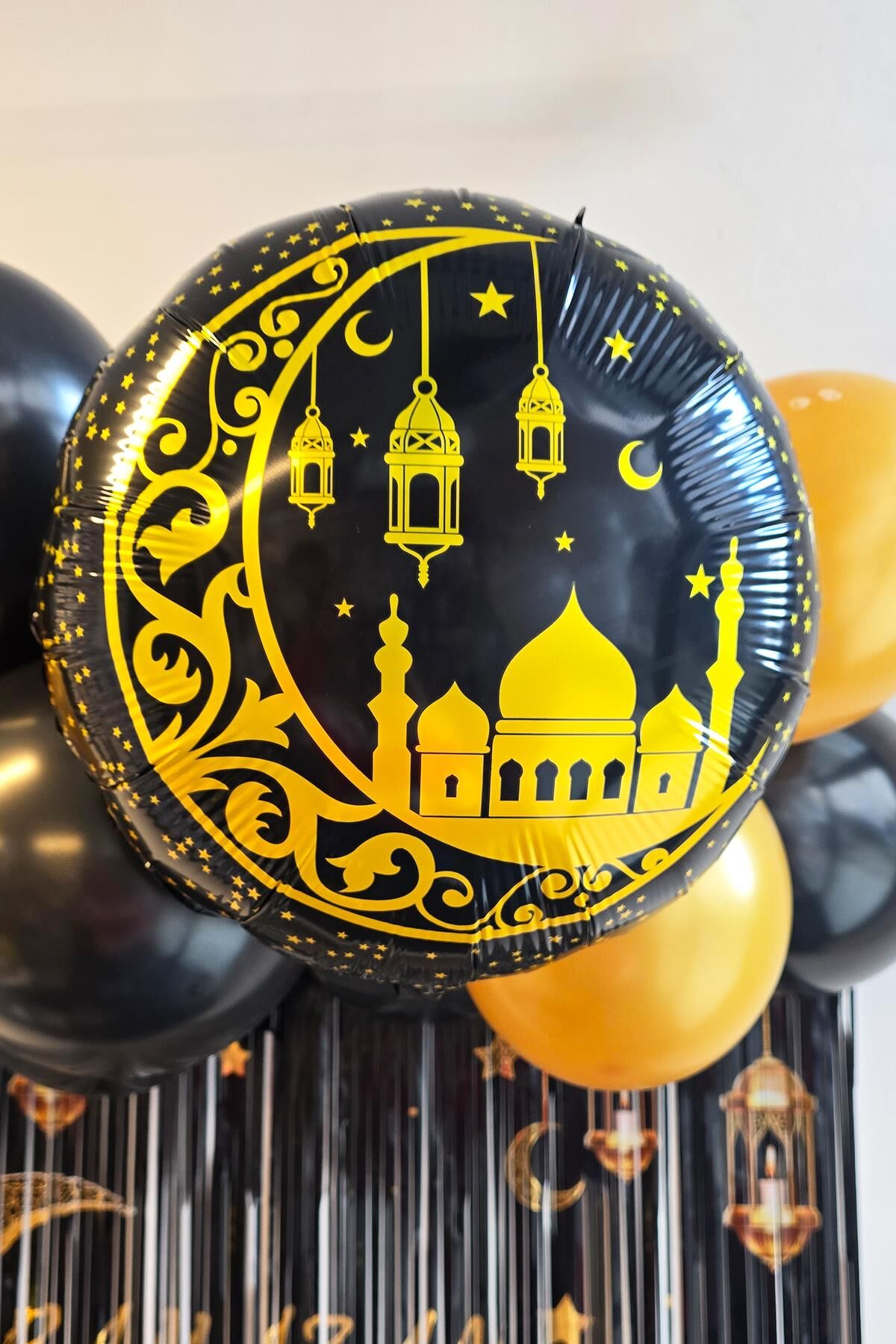 Yuvarlak Gold Siyah Ramazan Folyo Balonu