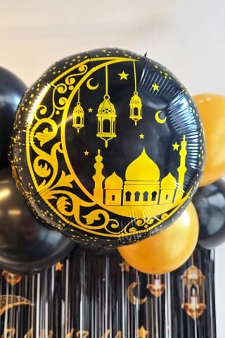 Yuvarlak Gold Siyah Ramazan Folyo Balonu
