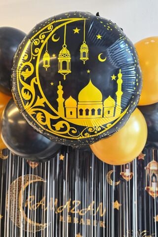 Yuvarlak Gold Siyah Ramazan Folyo Balonu