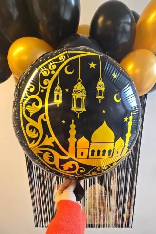 Yuvarlak Gold Siyah Ramazan Folyo Balonu