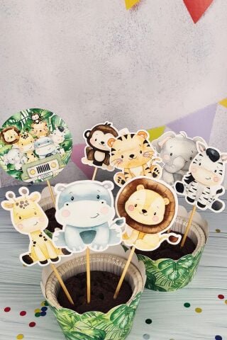 Safari Konsept Kürdan Süsleri Cupcake Süsleri Lüks Büyük Boy 10lu Paket