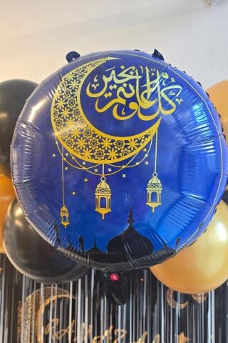 Yuvarlak Lacivert Gold Ramazan Folyo Balonu