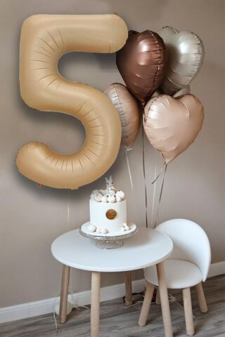 Retro Krem Karamel Kahve Kalpli Yaş Rakam Balon Seti Retro Doğum Günü Yaş Balon Seti 8