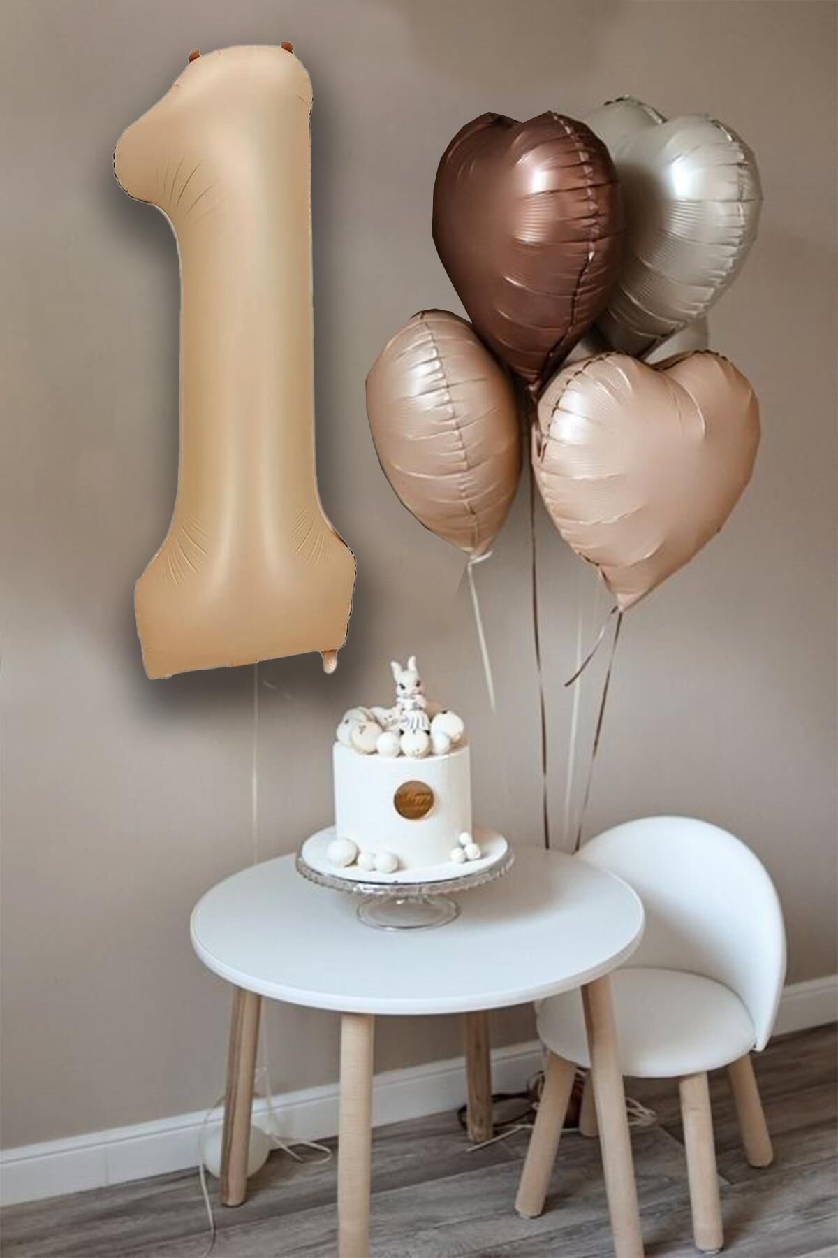 Retro Krem Karamel Kahve Kalpli Yaş Rakam Balon Seti Retro Doğum Günü Yaş Balon Seti 1