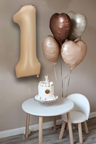 Retro Krem Karamel Kahve Kalpli Yaş Rakam Balon Seti Retro Doğum Günü Yaş Balon Seti 1