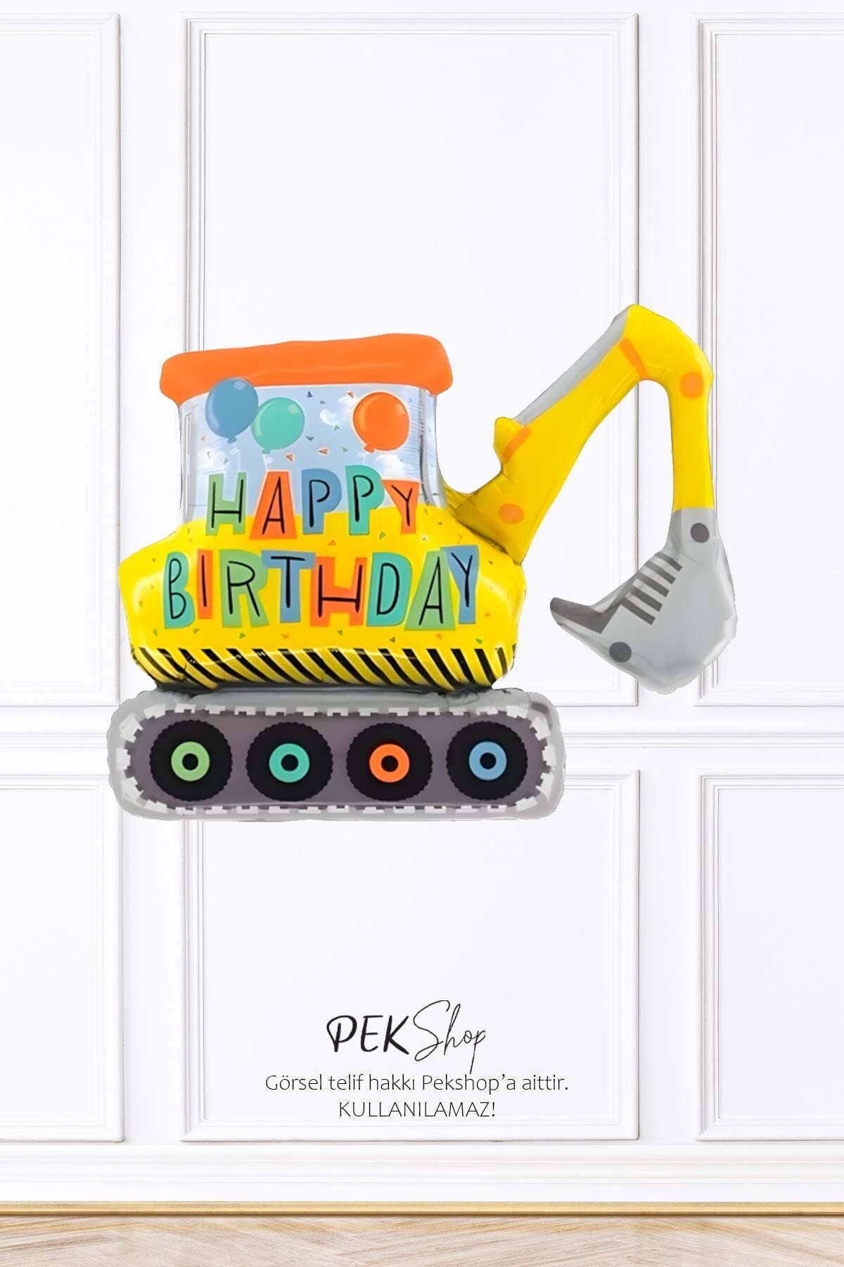 Happy Birthday Yazılı Büyük Kepçe Excavator Folyo Balon İnşaat Tema Ekskavatör Balon 100cm