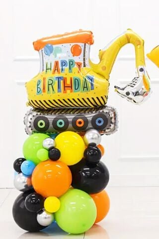 Happy Birthday Yazılı Büyük Kepçe Excavator Folyo Balon İnşaat Tema Ekskavatör Balon 100cm
