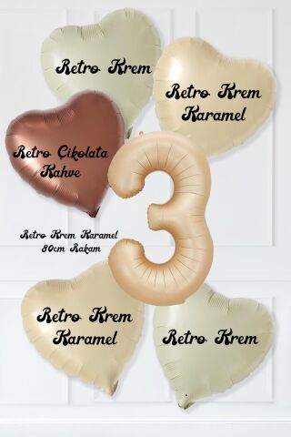 Retro Krem Karamel Kahve Kalpli Yaş Rakam Balon Seti Retro Doğum Günü Yaş Balon Seti 3