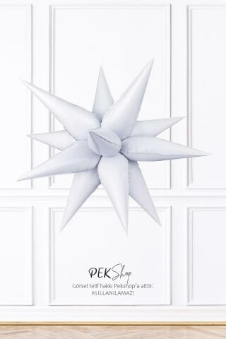 Beyaz Kutup Yıldızı Folyo Balon Tek Parça Büyük Kutup Yıldız Balon 27inç 70cm