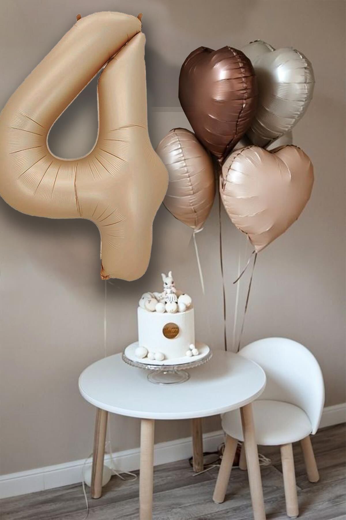 Retro Krem Karamel Kahve Kalpli Yaş Rakam Balon Seti Retro Doğum Günü Yaş Balon Seti 4
