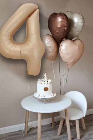 Retro Krem Karamel Kahve Kalpli Yaş Rakam Balon Seti Retro Doğum Günü Yaş Balon Seti 4