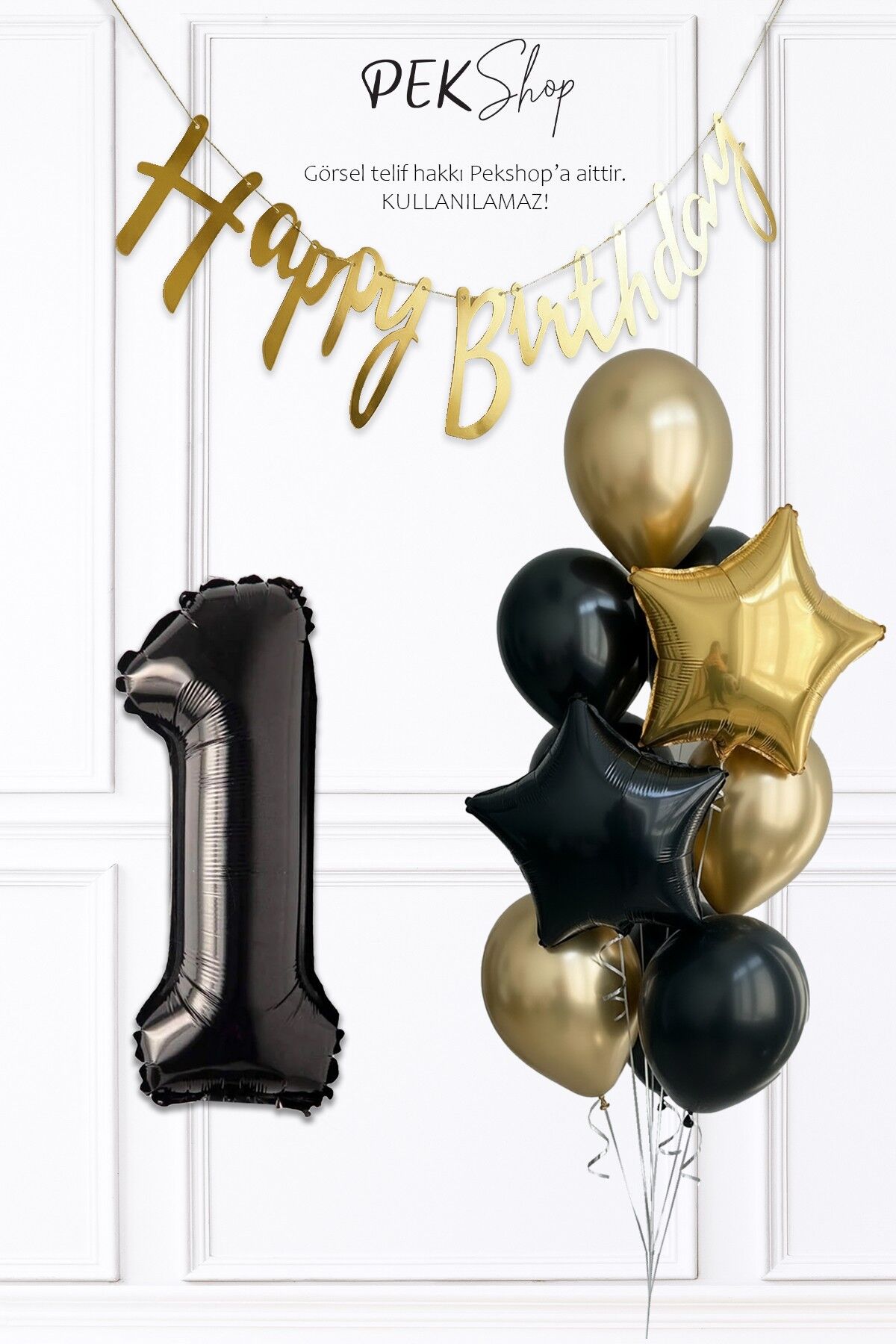 Siyah Rakam Balonlu Siyah Gold Tema Bannerlı Doğum Günü Balon Seti Set238 1