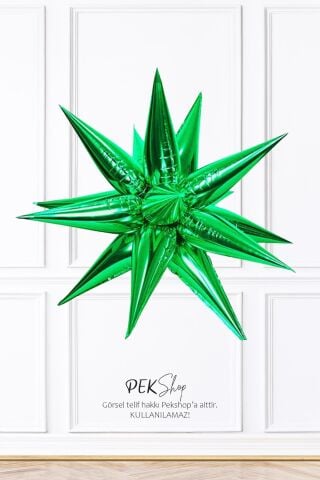 Yeşil Kutup Yıldızı Folyo Balon Tek Parça Büyük Kutup Yıldız Balon 27inç 70cm