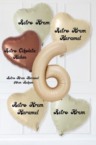 Retro Krem Karamel Kahve Kalpli Yaş Rakam Balon Seti Retro Doğum Günü Yaş Balon Seti 6