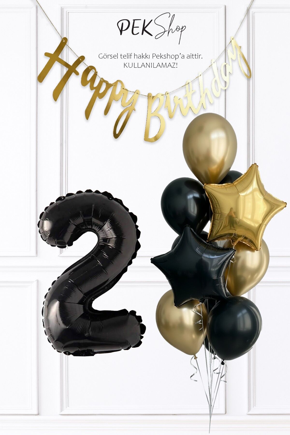 Siyah Rakam Balonlu Siyah Gold Tema Bannerlı Doğum Günü Balon Seti Set238 2