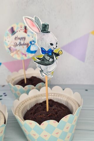 Alice in Wonderland Konsept Kürdan Süsleri Cupcake Süsleri Lüks Büyük Boy 10lu Paket