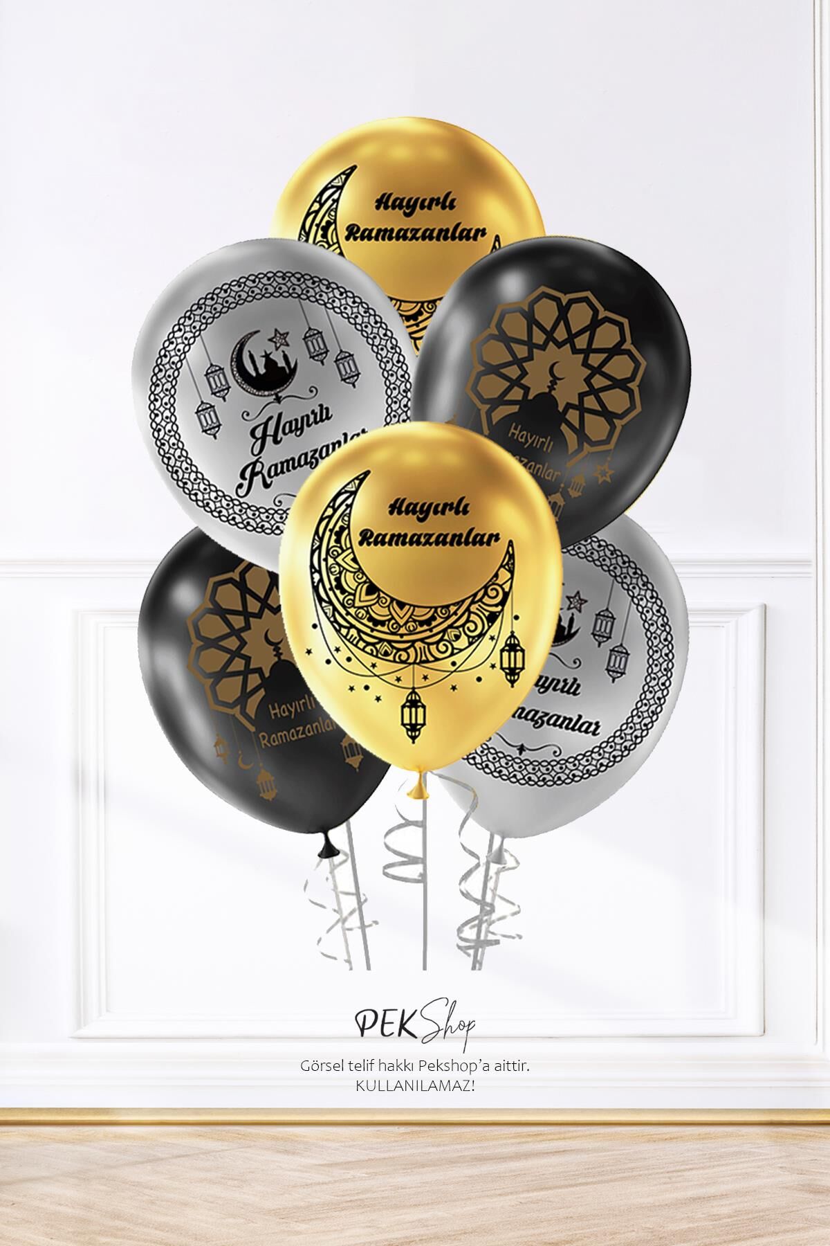 Metalik Renkler Ramazan Desen Baskılı 12inç Hoşgeldin Ramazan Balonları 10lu Paket