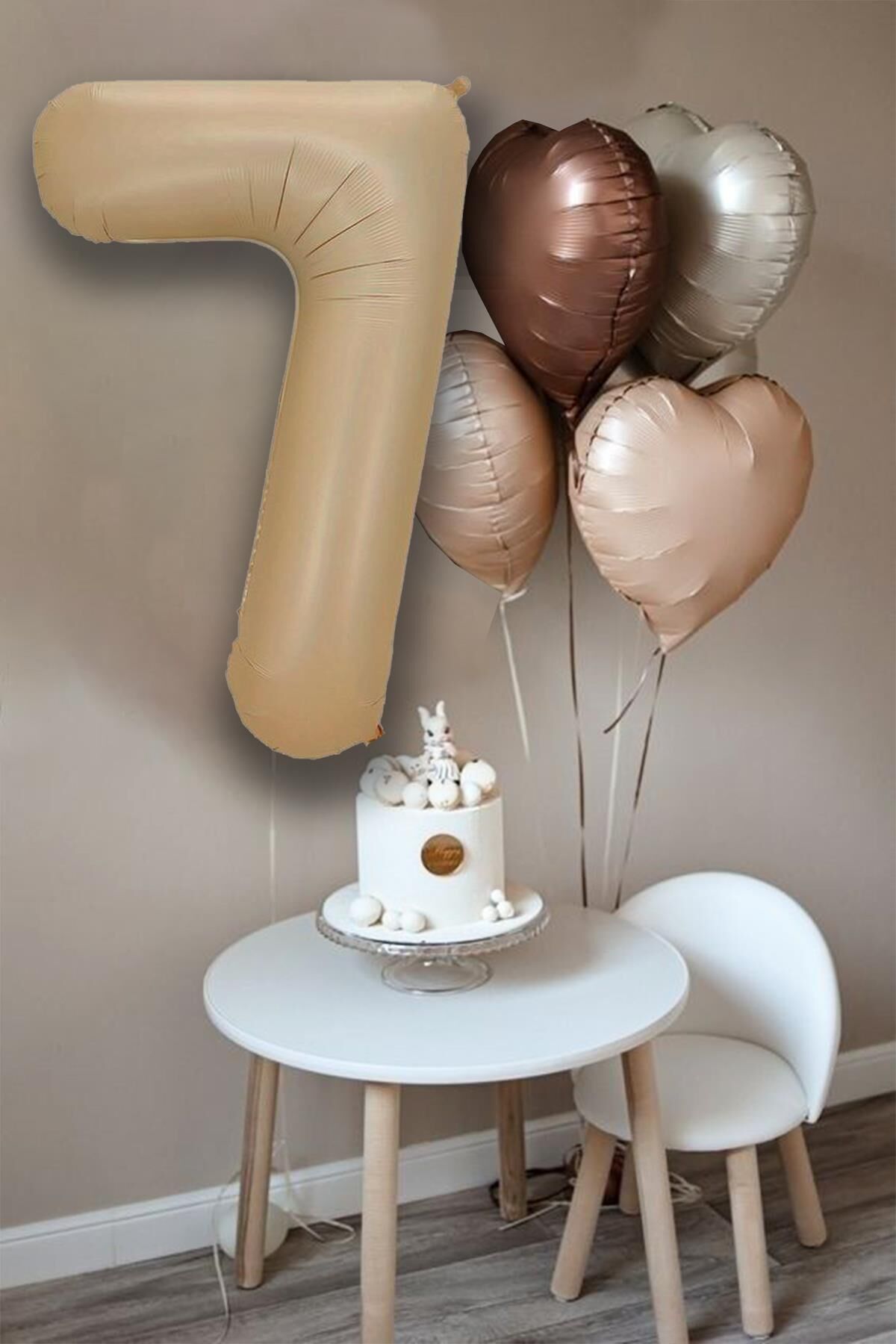 Retro Krem Karamel Kahve Kalpli Yaş Rakam Balon Seti Retro Doğum Günü Yaş Balon Seti 7
