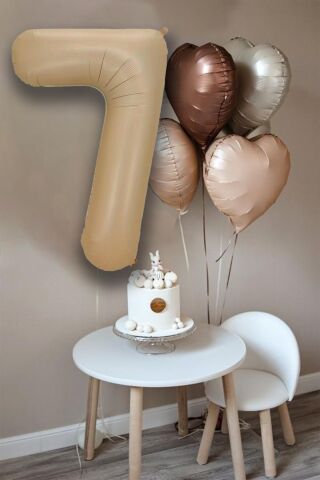 Retro Krem Karamel Kahve Kalpli Yaş Rakam Balon Seti Retro Doğum Günü Yaş Balon Seti 7
