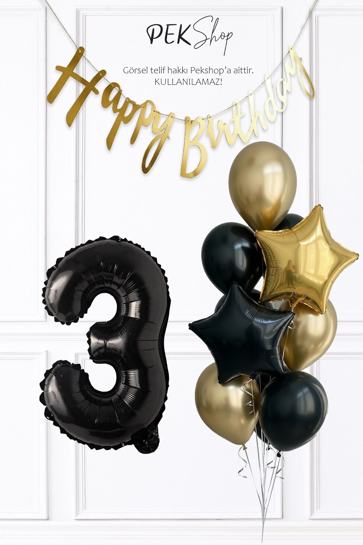 Siyah Rakam Balonlu Siyah Gold Tema Bannerlı Doğum Günü Balon Seti Set238 3