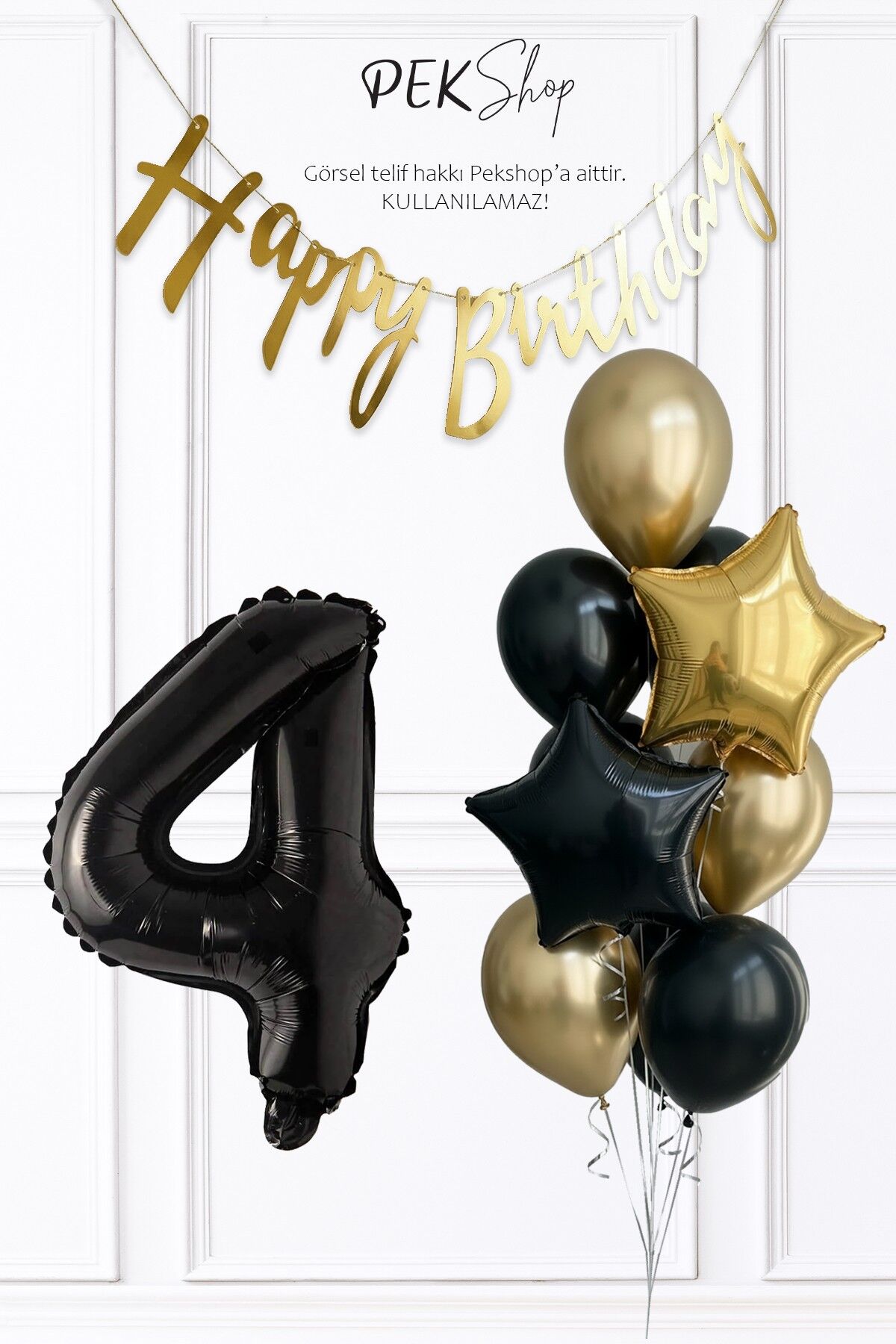 Siyah Rakam Balonlu Siyah Gold Tema Bannerlı Doğum Günü Balon Seti Set238 4