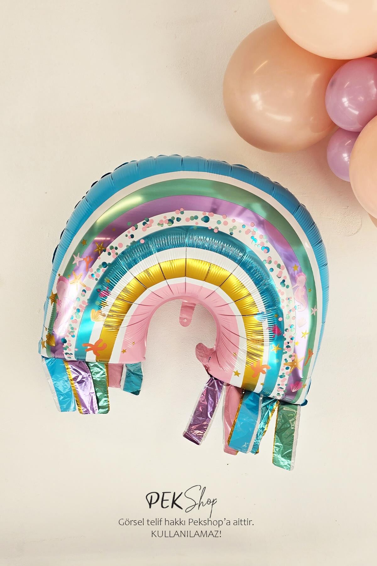 Saçaklı Gökkuşağı Folyo Balon 70cm Okyanus Deniz Kızı Tema