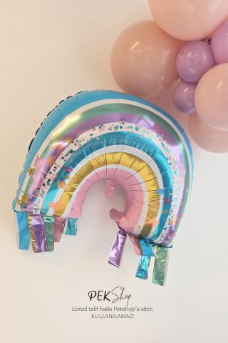 Saçaklı Gökkuşağı Folyo Balon 70cm Okyanus Deniz Kızı Tema