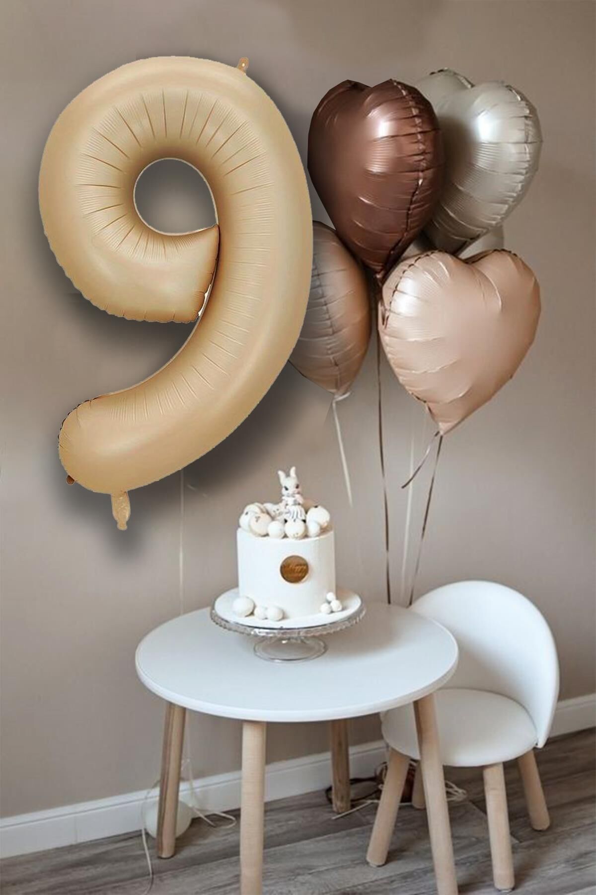 Retro Krem Karamel Kahve Kalpli Yaş Rakam Balon Seti Retro Doğum Günü Yaş Balon Seti 9