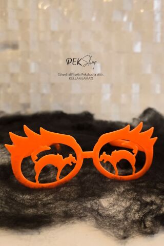 Turuncu Kedili Plastik Gözlük Halloween Parti Gözlüğü 1 Adet