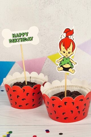 Çakıl Taş Devri Konsept Kürdan Süsleri Cupcake Süsleri Lüks Büyük Boy 10lu Paket