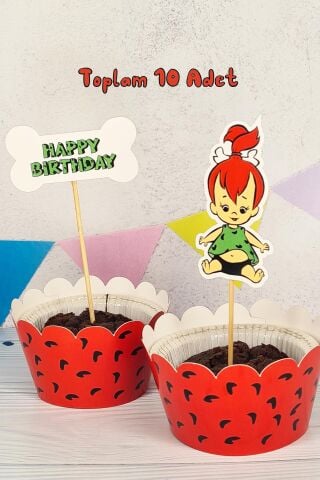 Çakıl Taş Devri Konsept Kürdan Süsleri Cupcake Süsleri Lüks Büyük Boy 10lu Paket