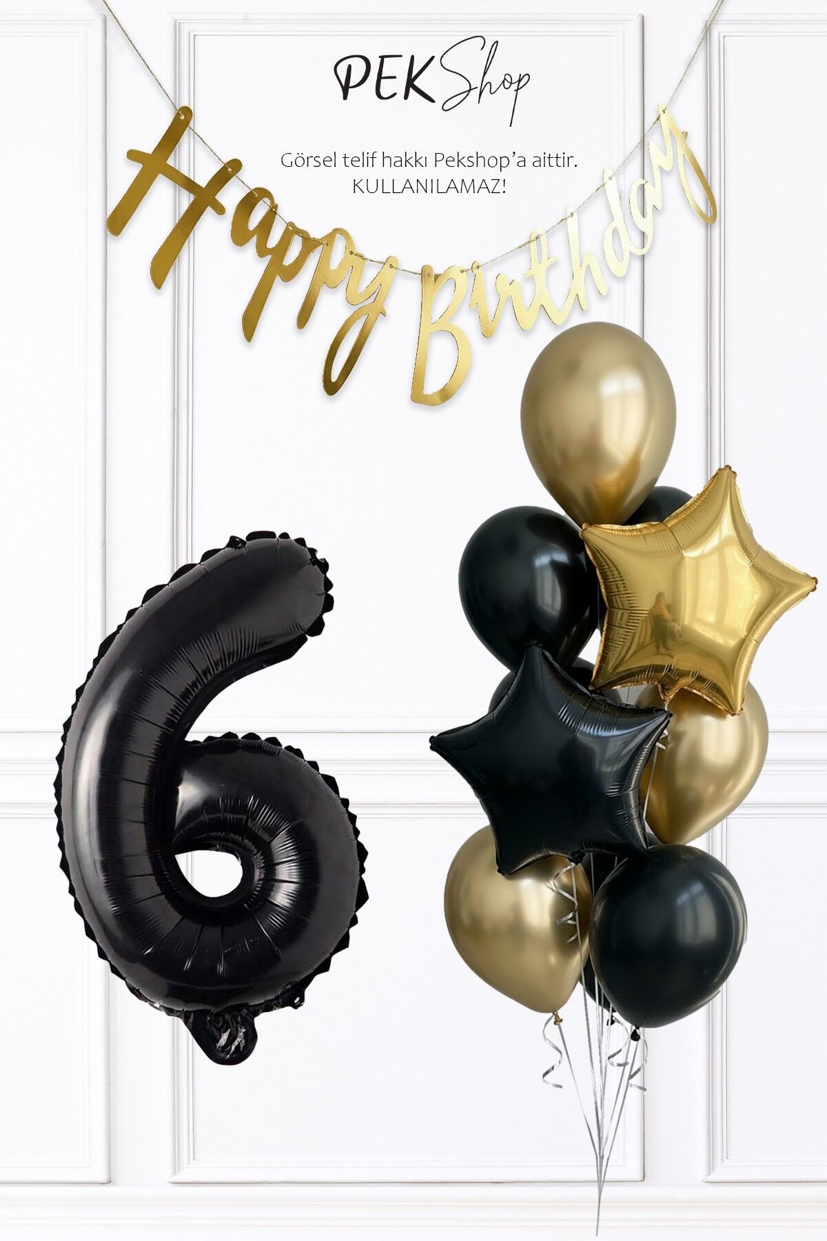 Siyah Rakam Balonlu Siyah Gold Tema Bannerlı Doğum Günü Balon Seti Set238 6