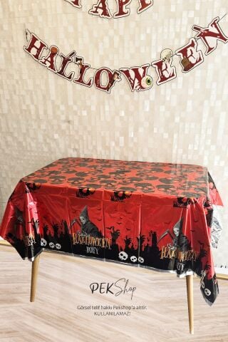 Cadılar Bayramı Masa Örtüsü Kırmızı Halloween Party Masa Örtüsü Büyük Boy 135x180cm