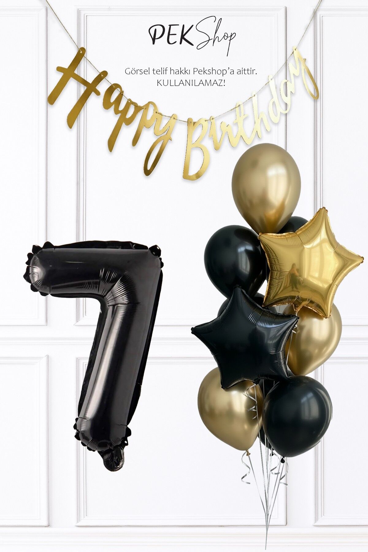 Siyah Rakam Balonlu Siyah Gold Tema Bannerlı Doğum Günü Balon Seti Set238 7
