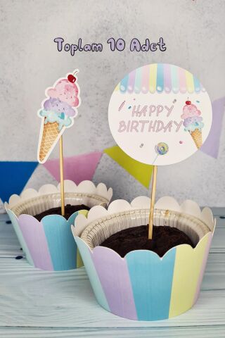 Dondurma Konsept Kürdan Süsleri Cupcake Süsleri Lüks Büyük Boy 10lu Paket