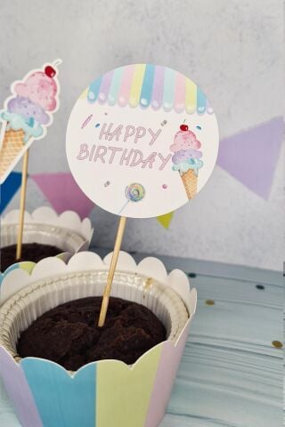 Dondurma Konsept Kürdan Süsleri Cupcake Süsleri Lüks Büyük Boy 10lu Paket