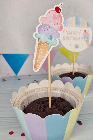 Dondurma Konsept Kürdan Süsleri Cupcake Süsleri Lüks Büyük Boy 10lu Paket