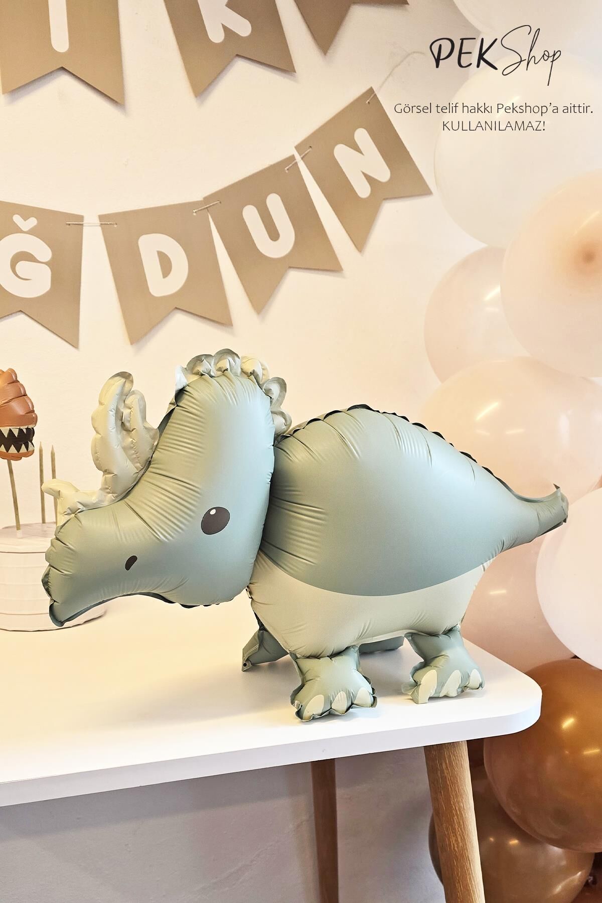 Retro Triceratops Folyo Balon Retro Renkler Dinazor Şekilli Balon 69x41cm