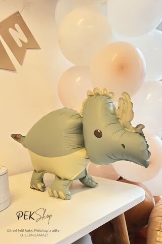 Retro Triceratops Folyo Balon Retro Renkler Dinazor Şekilli Balon 69x41cm