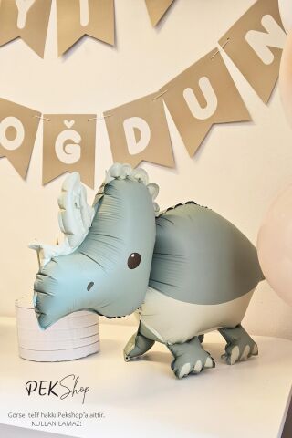 Retro Triceratops Folyo Balon Retro Renkler Dinazor Şekilli Balon 69x41cm