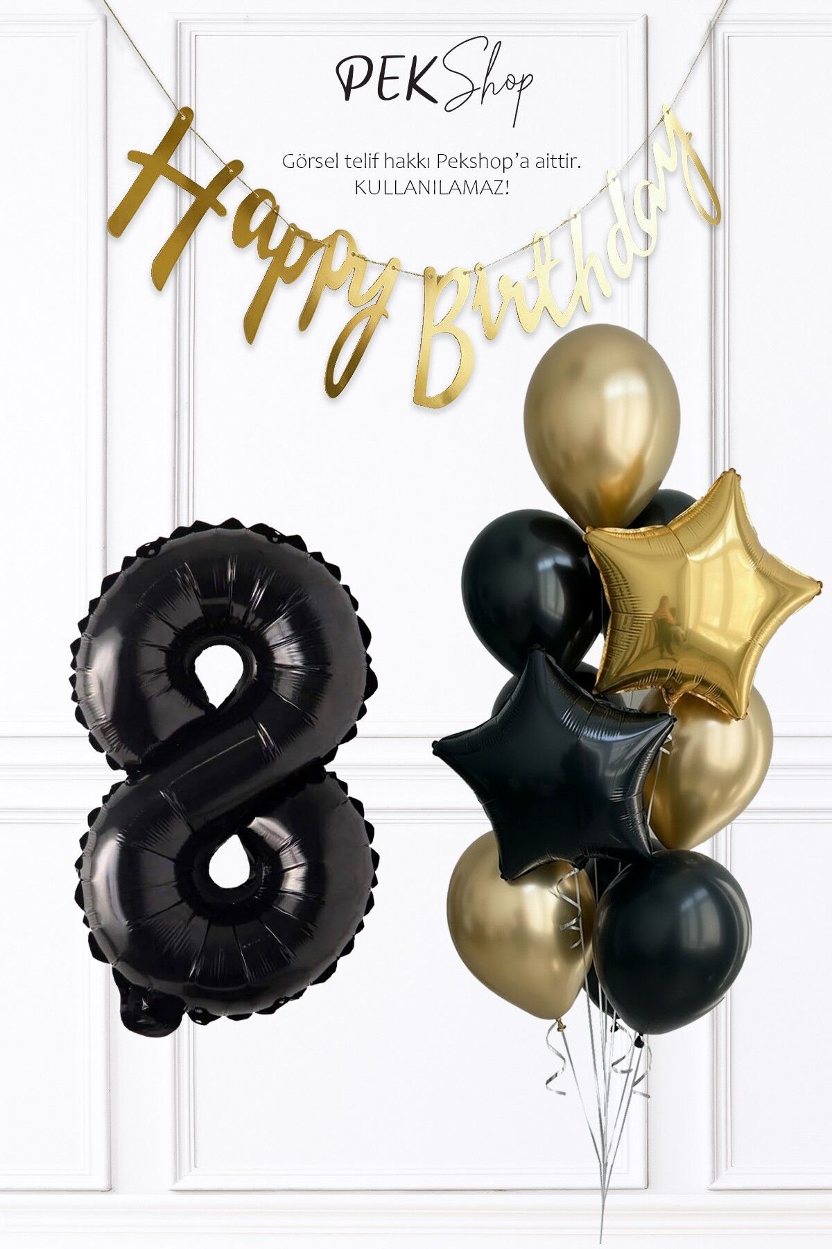 Siyah Rakam Balonlu Siyah Gold Tema Bannerlı Doğum Günü Balon Seti Set238 8