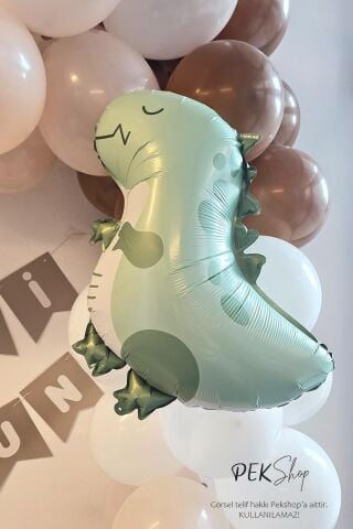 Retro Yeşil Dinozor Folyo Balon Retro Renkler Dinazor Şekilli Balon 59x49 cm